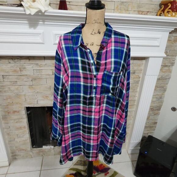 Lane Bryant pink and blue plaid high low tunic Shirt plus size 24 new!!! - Picture 3 of 12